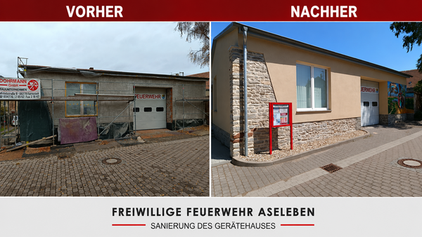 Bild vergr&ouml;&szlig;ern: FW Gerätehaus vorher-nachher / frontal