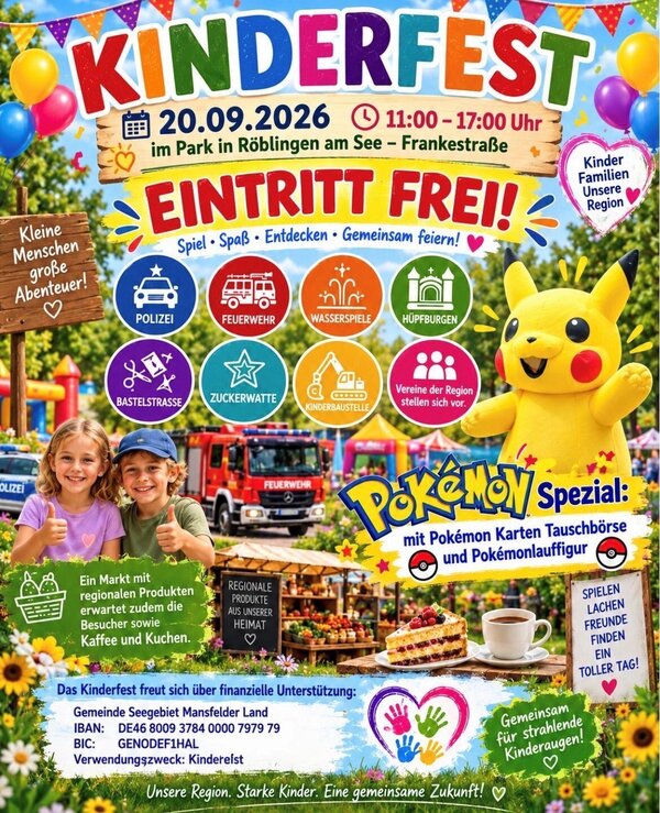 Bild vergr&ouml;&szlig;ern: Plakat Kinderfest mit Pokémon-Tauschbörse