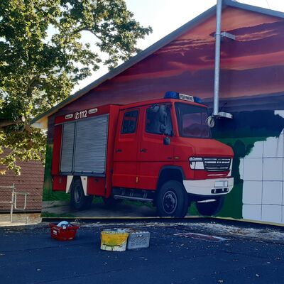 Wandbild Feuerwehrgerätehaus Stedten